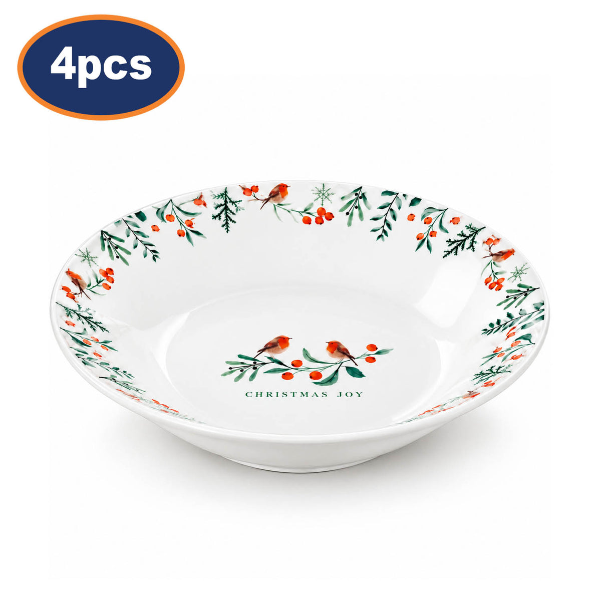4Pcs 20cm Porcelain Christmas Joy Robin Bowl