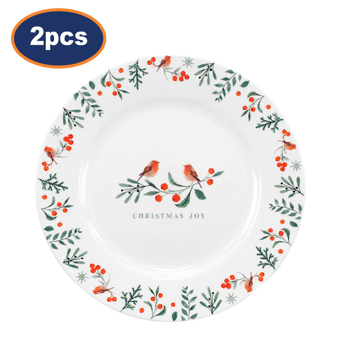 2Pcs 26.5cm Christmas Robin Dinner Plate