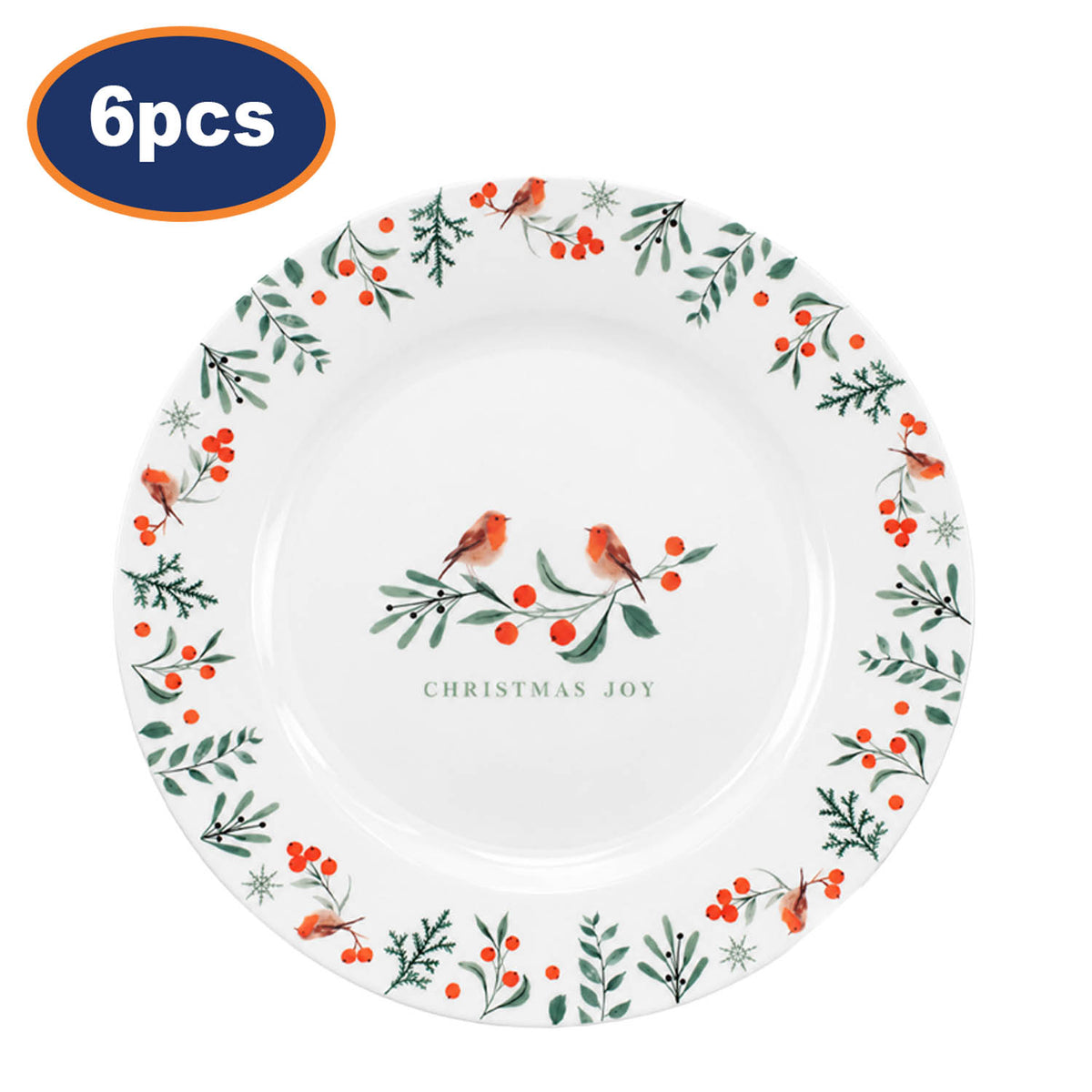 6Pcs 26.5cm Christmas Robin Dinner Plate