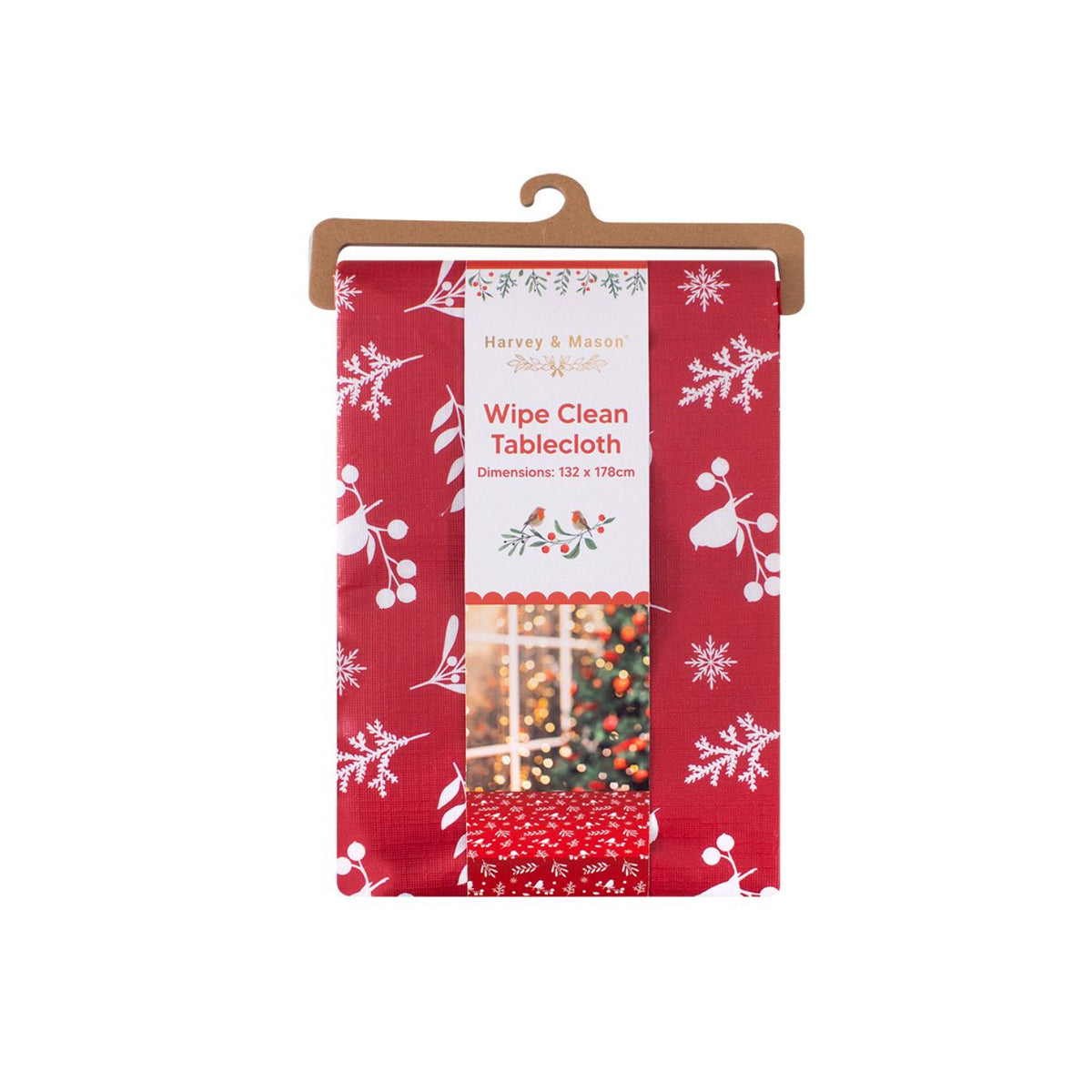 Red Robin Wipe Clean PEVA Polyester 132x178cm Christmas Tablecloth