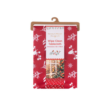 Red Robin Wipe Clean PEVA Polyester 132x178cm Christmas Tablecloth