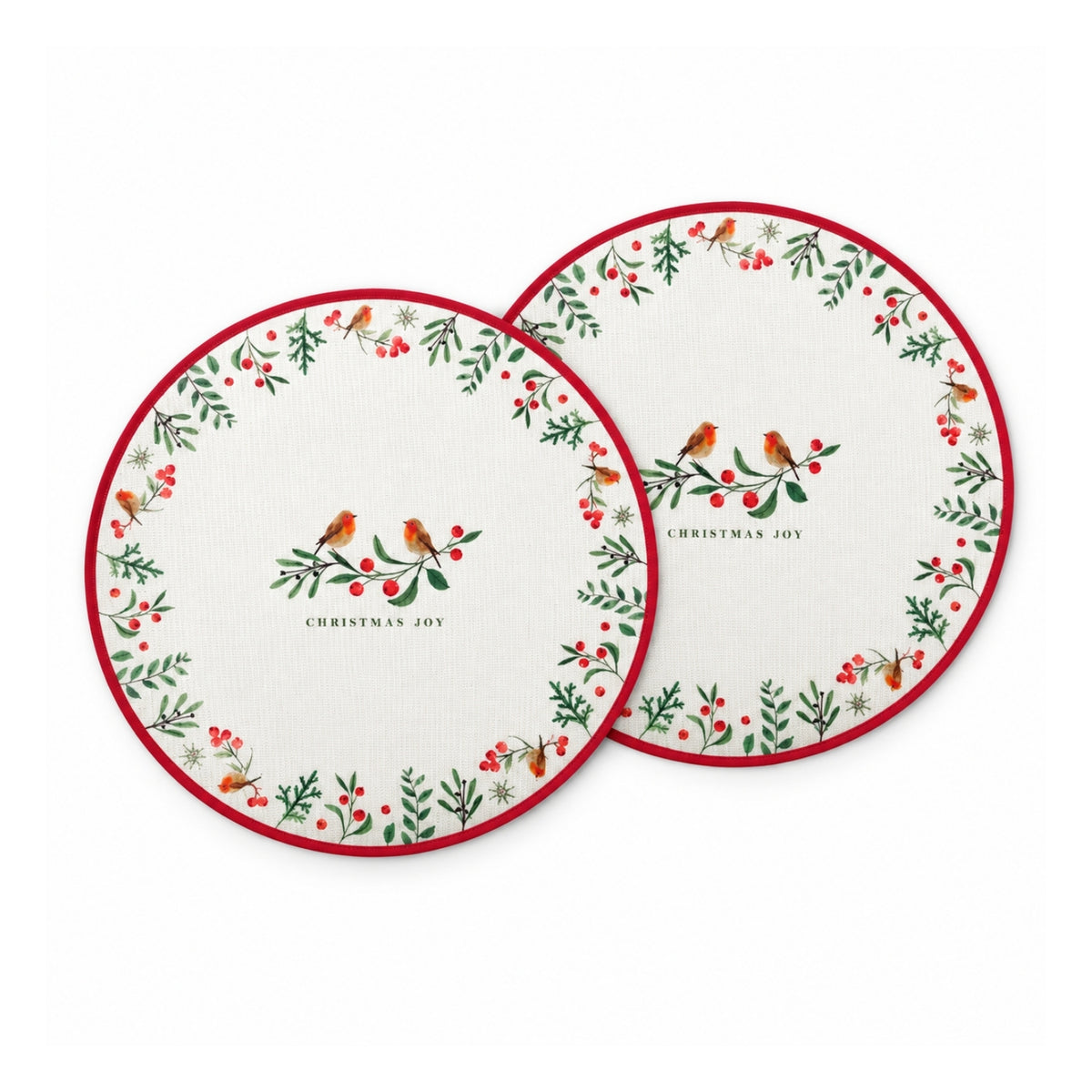2Pcs Round Wipe Clean 38cm PVC Christmas Placemats Red Robin Set
