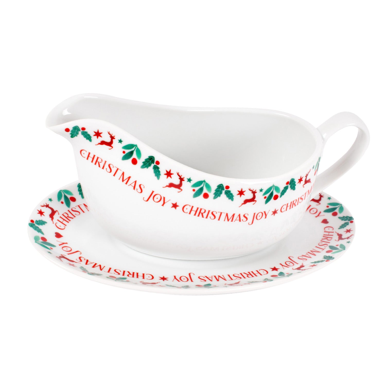 Christmas Gravy Boat & Saucer Porcelain