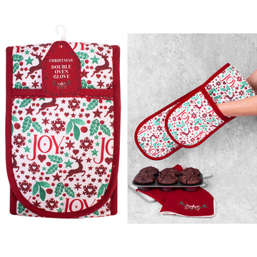 8pcs Christmas Joy Red Dinner Napkins Double Oven Glove Tea Towels Set