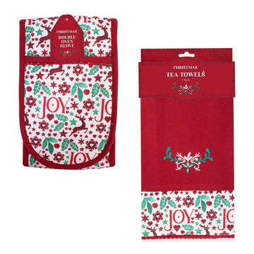 Christmas Joy Double Oven Glove & Tea Towels Set