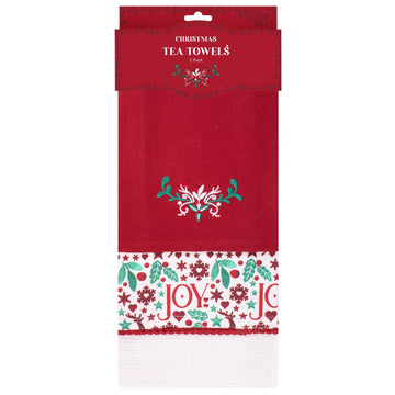 Christmas Joy Tea Towel Set of 3 100% Cotton Kitchen Towels