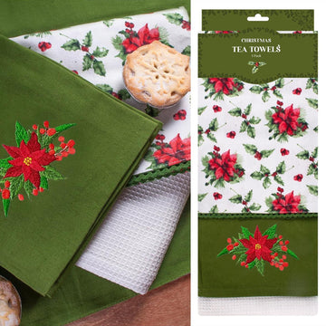 7pcs Christmas Joy Green Dinner Napkins & Tea Towels Set