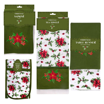 Christmas Joy Oven Glove Table Runner Cloth Tea Towels & Dinner Napkins Set
