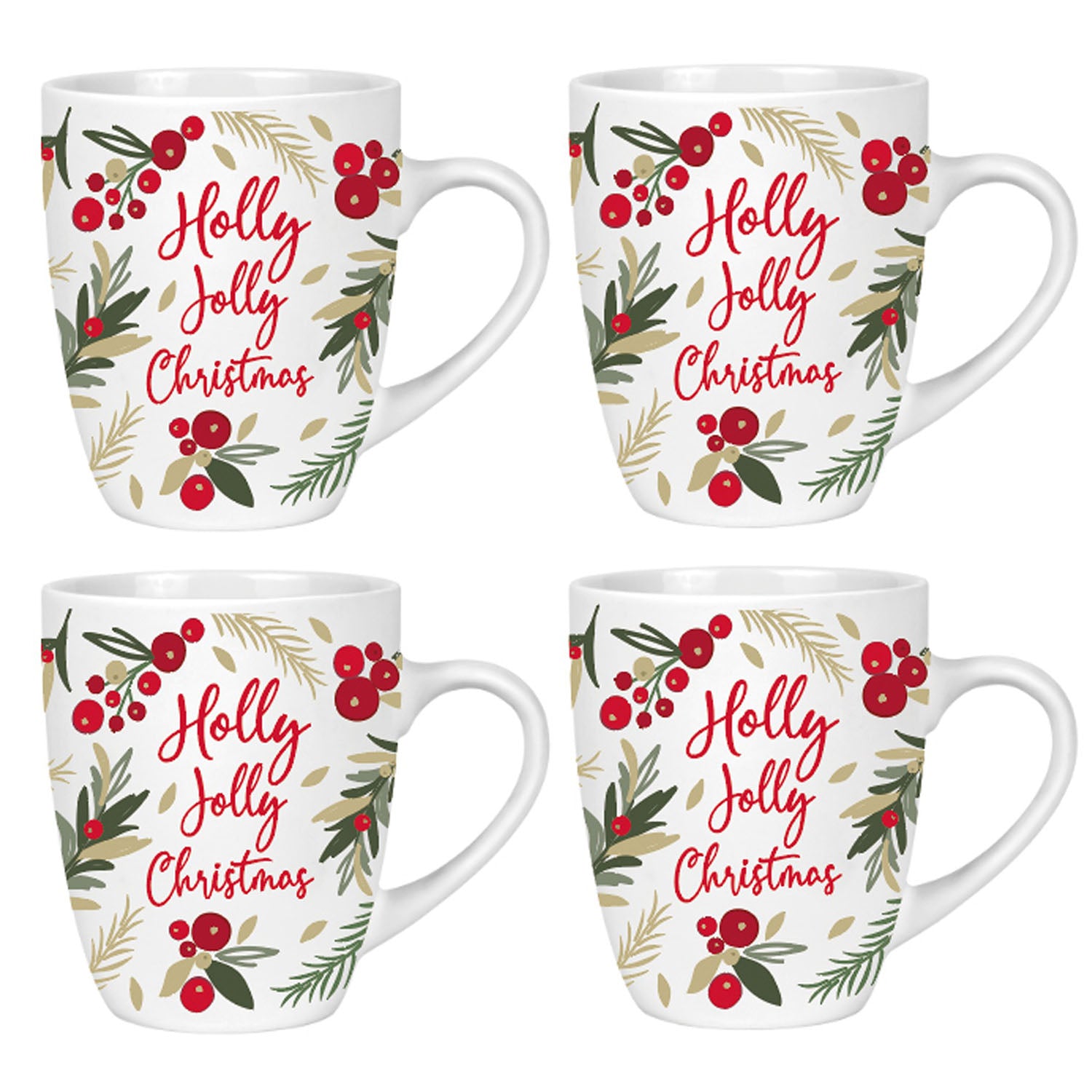 Set Of 4 Christmas Holly Jolly Coffee Mug