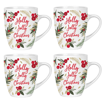 Set Of 4 Christmas Holly Jolly Coffee Mug
