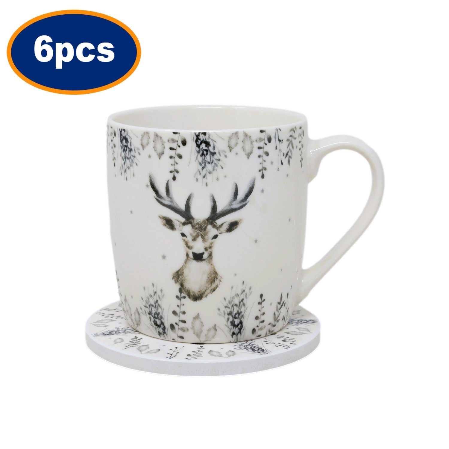 6 Sets of Harvey & Mason  Silver Deer New Fine China Mug & Coaster