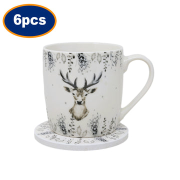 6 Sets of Harvey & Mason  Silver Deer New Fine China Mug & Coaster