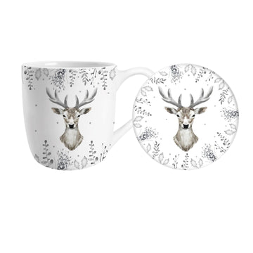 Harvey & Mason  Silver Deer New Fine China Mug & Coaster Set