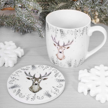 Harvey & Mason  Silver Deer New Fine China Mug & Coaster Set