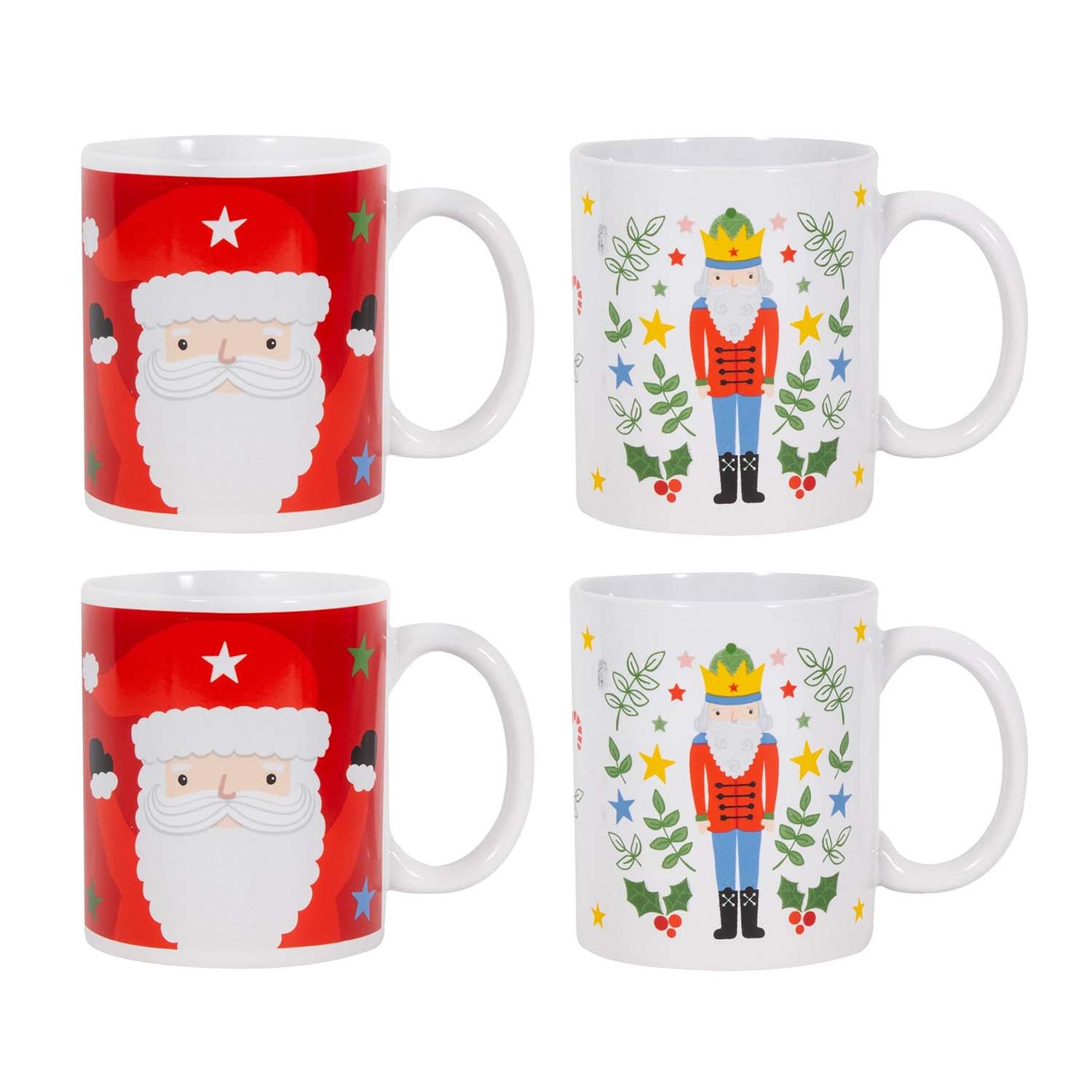 4Pcs 350ml Christmas Santa & Nutcracker Coffee Mug Set