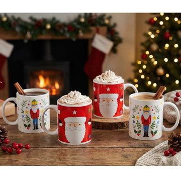 4Pcs 350ml Christmas Santa & Nutcracker Coffee Mug Set