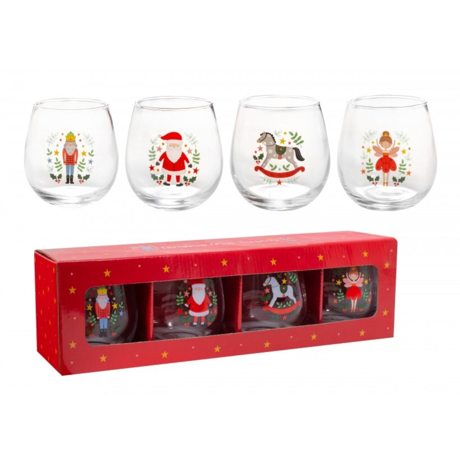 4Pc 450ml Round Christmas Santa The Nutcracker Drinking Glasses Set