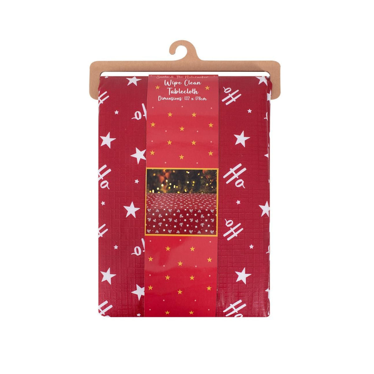 Ho Ho Ho Star Design Red Wipe Clean 132x178cm Christmas Tablecloth