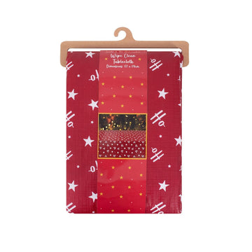 Ho Ho Ho Star Design Red Wipe Clean 132x178cm Christmas Tablecloth