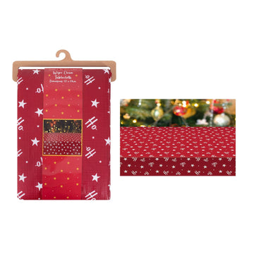 Ho Ho Ho Star Design Red Wipe Clean 132x178cm Christmas Tablecloth
