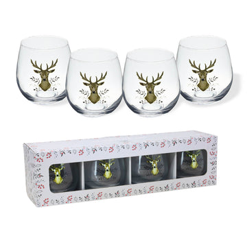 4Pcs 450ml Stag Design Christmas Glass Tumblers Set