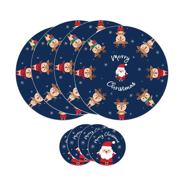 8Pcs Round Christmas Placemats & Coasters Set