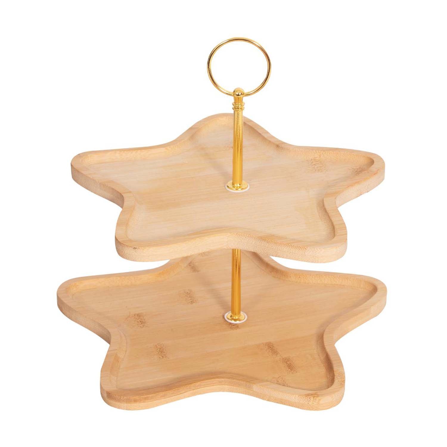 2 Tier Star Shaped Christmas Wooden Cake Stand