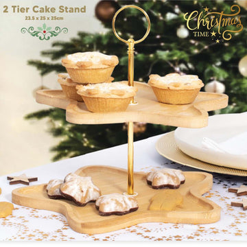 2 Tier Star Shaped Christmas Wooden Cake Stand