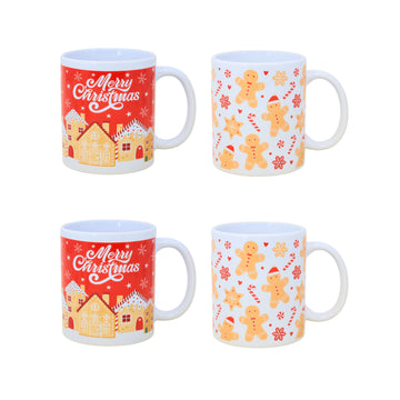 4Pcs 350ml Gingerbread Christmas Mug Set