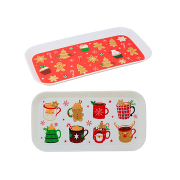 Set of 2 Plastic Christmas Gingerbread Serving Tray