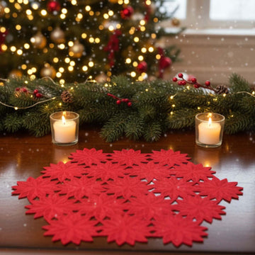 2Pack Round PVC Christmas Red Poinsettia Placemats