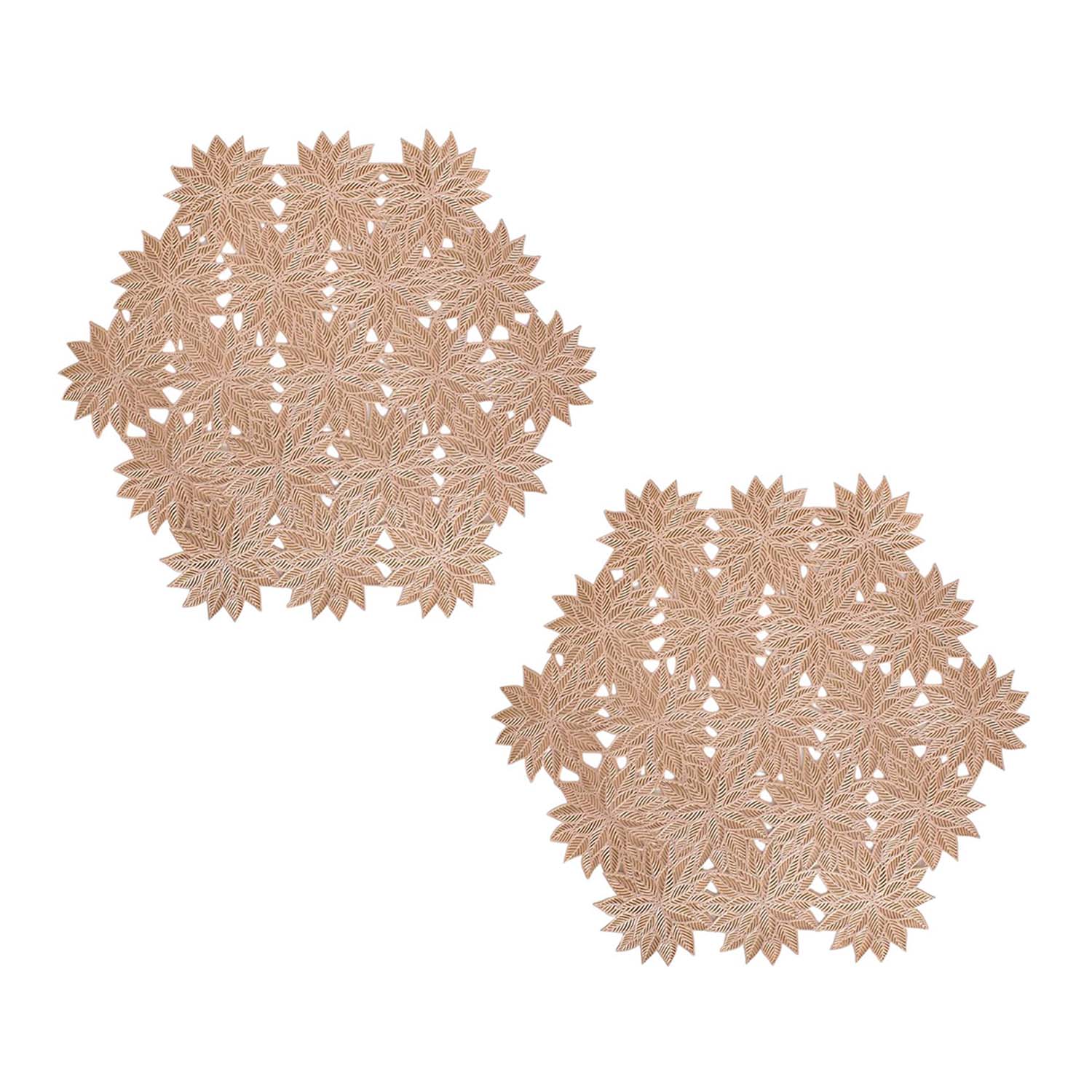 2Pack Round PVC Christmas Gold Poinsettia Placemats