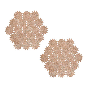 2Pack Round PVC Christmas Gold Poinsettia Placemats