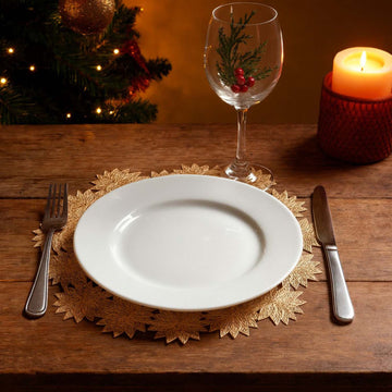 2Pack Round PVC Christmas Gold Poinsettia Placemats