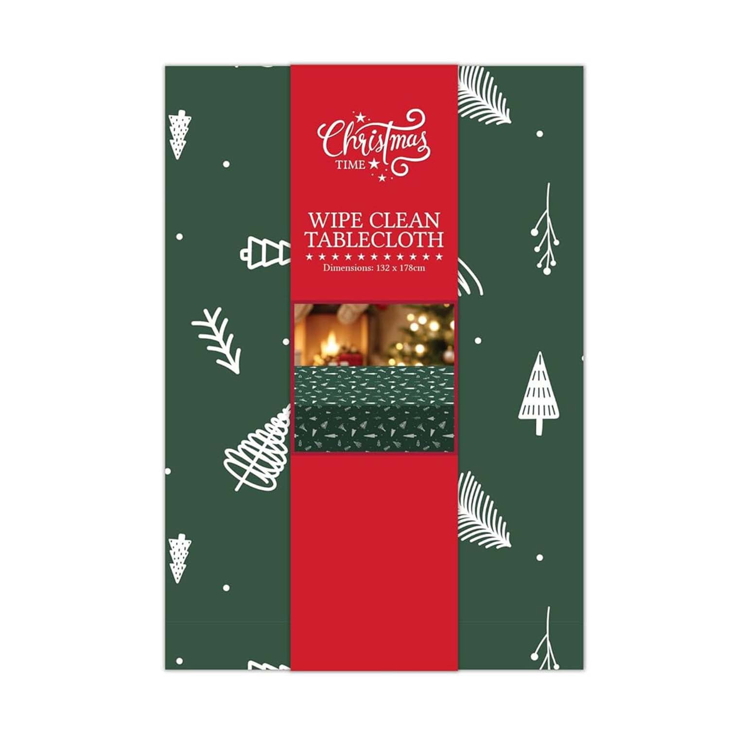 Green Christmas Tree Plastic Tablecloth