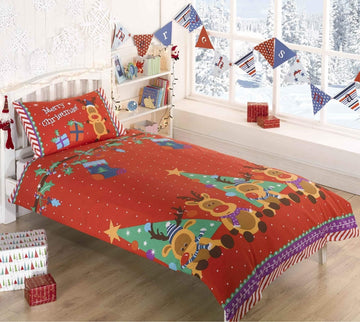 Christmas Rudolph Reindeer Duvet Cover Set, Red, Single
