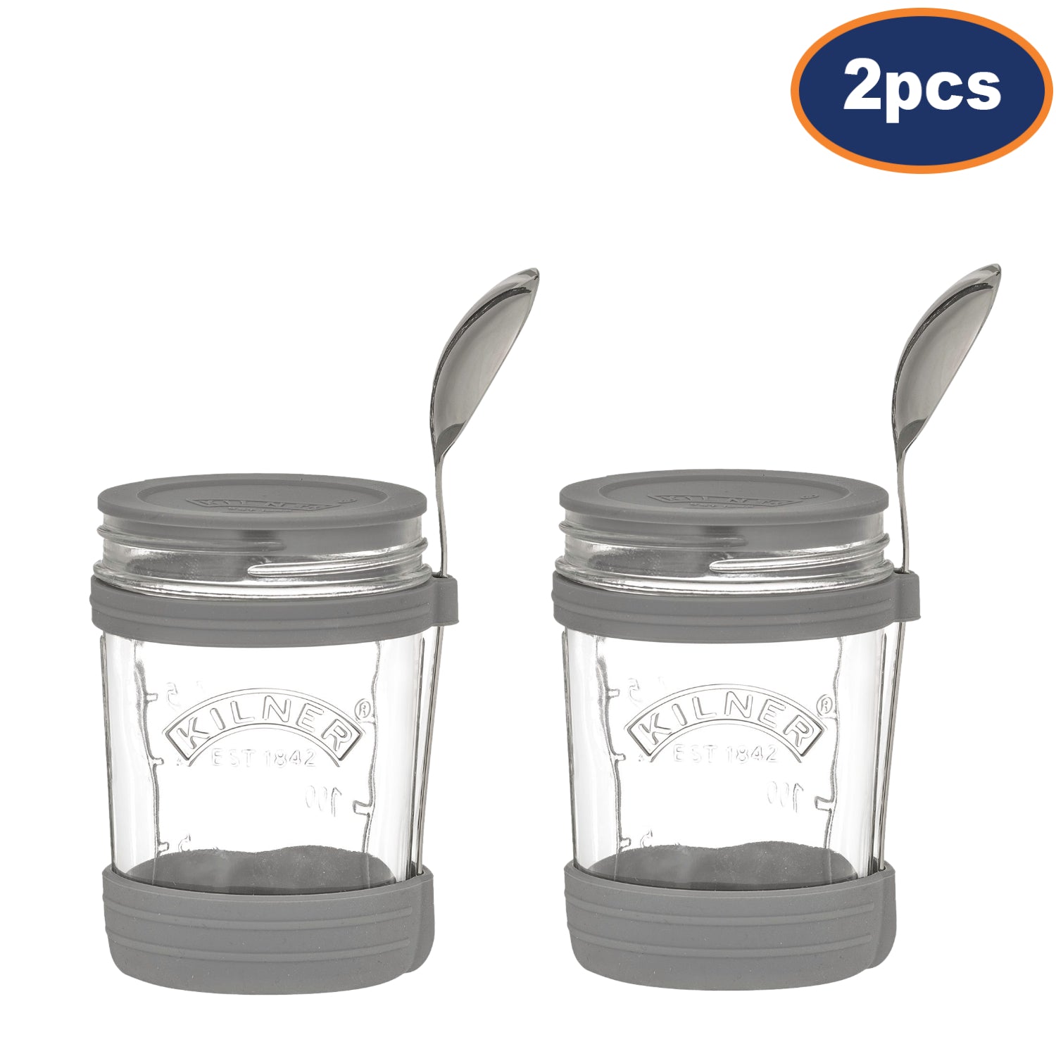 2Pcs Kilner 350ml Blue Breakfast On the Go Glass Jar Set