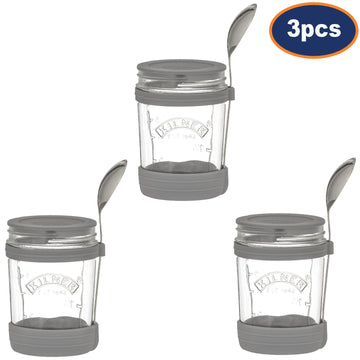 3Pcs Kilner 350ml Blue Breakfast On the Go Glass Jar Set