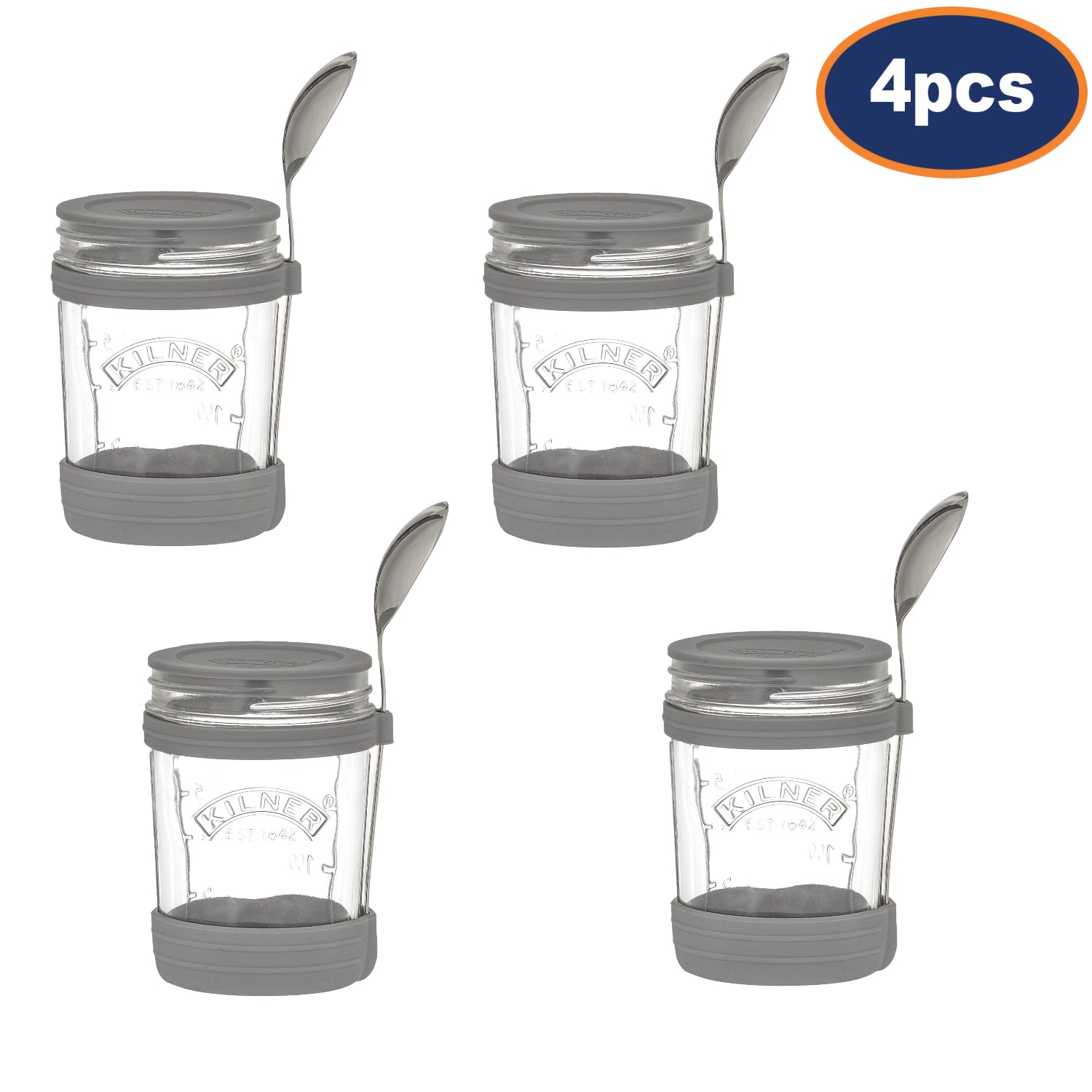 4Pcs Kilner 350ml Blue Breakfast On the Go Glass Jar Set