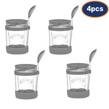 4Pcs Kilner 350ml Blue Breakfast On the Go Glass Jar Set