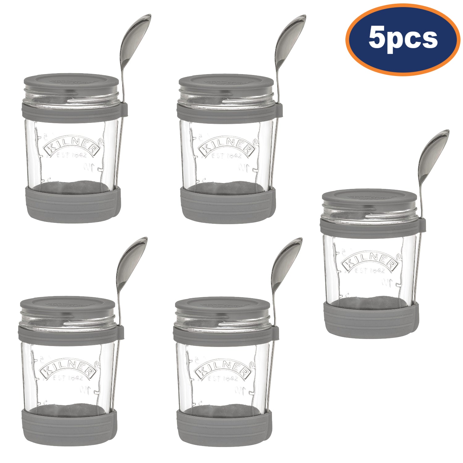 5Pcs Kilner 350ml Blue Breakfast On the Go Glass Jar Set
