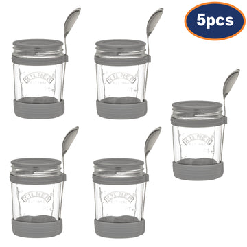5Pcs Kilner 350ml Blue Breakfast On the Go Glass Jar Set