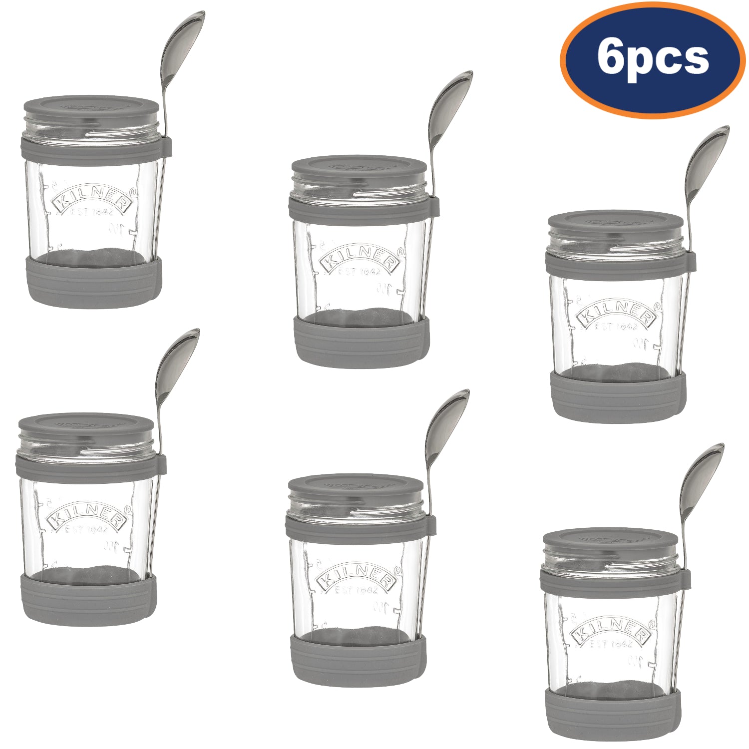 6Pcs Kilner 350ml Blue Breakfast On the Go Glass Jar Set