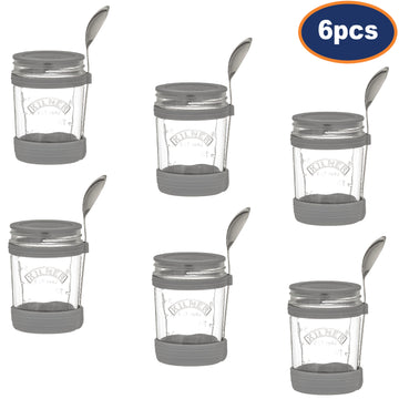 6Pcs Kilner 350ml Blue Breakfast On the Go Glass Jar Set