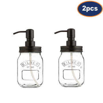 2Pcs Kilner 500ml Glass Liquid Soap Pump Dispensers