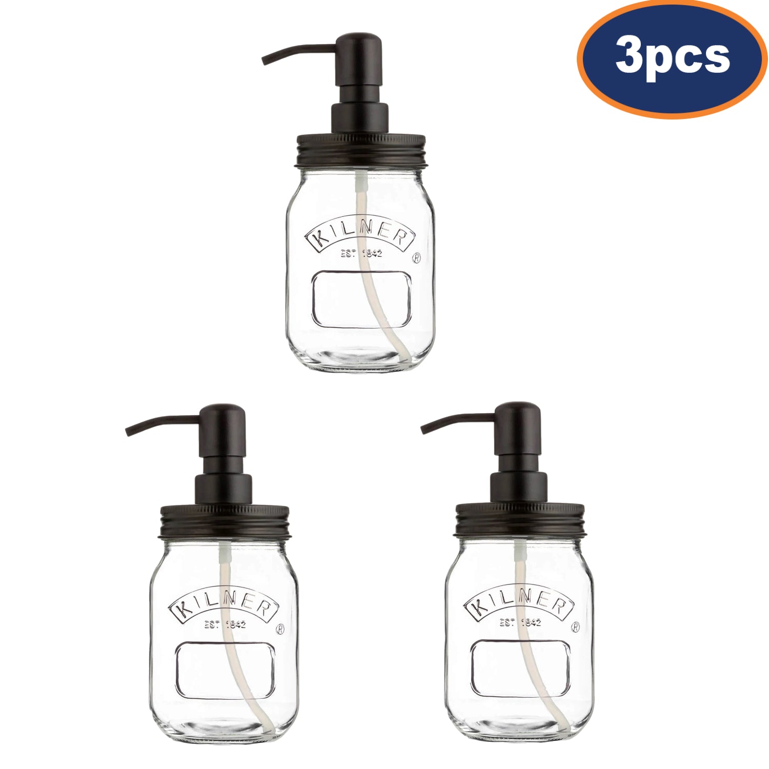 3Pcs Kilner 500ml Glass Liquid Soap Pump Dispensers