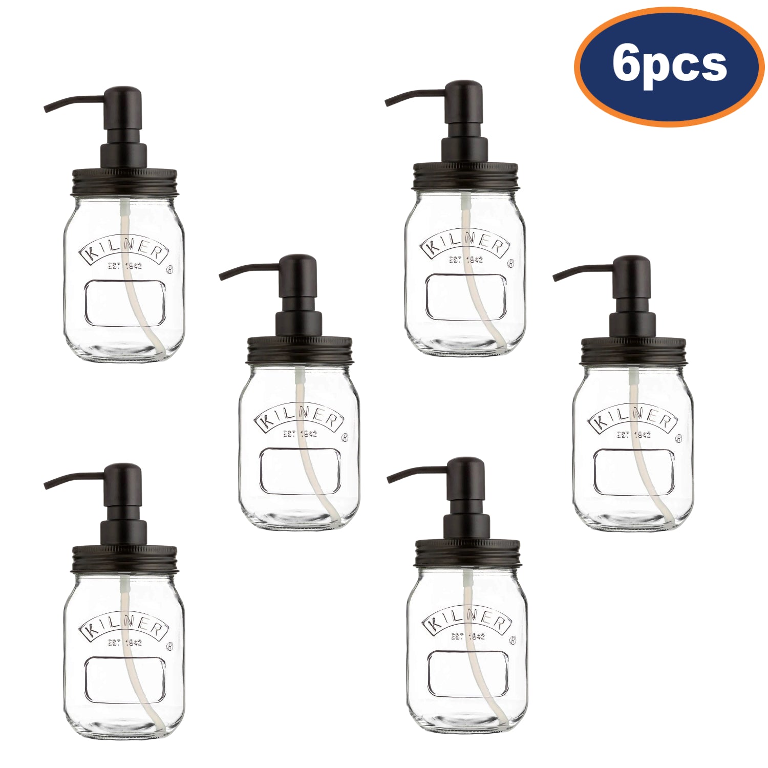 6Pcs Kilner 500ml Glass Liquid Soap Pump Dispensers