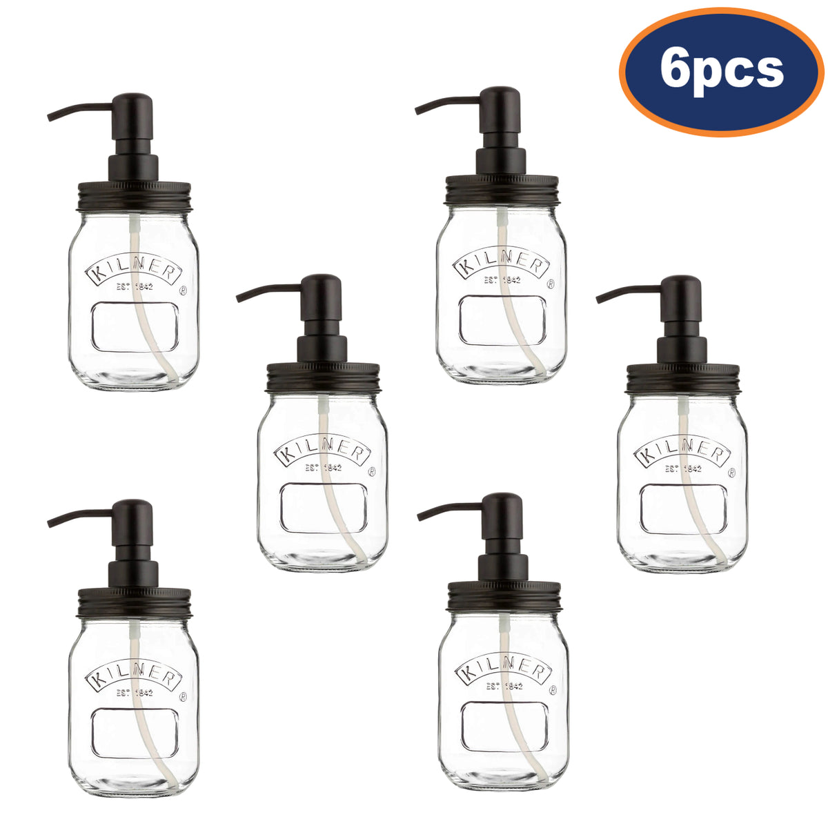 6Pcs Kilner 500ml Glass Liquid Soap Pump Dispensers