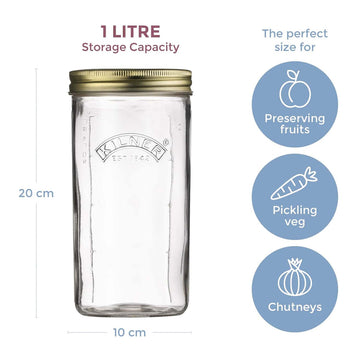 6Pcs Kilner 1000ml Glass Airtight Preserving Jar Large