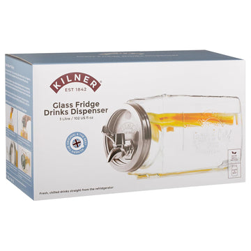 Kilner 3L Glass Drinks Dispenser For Fridge With Tap